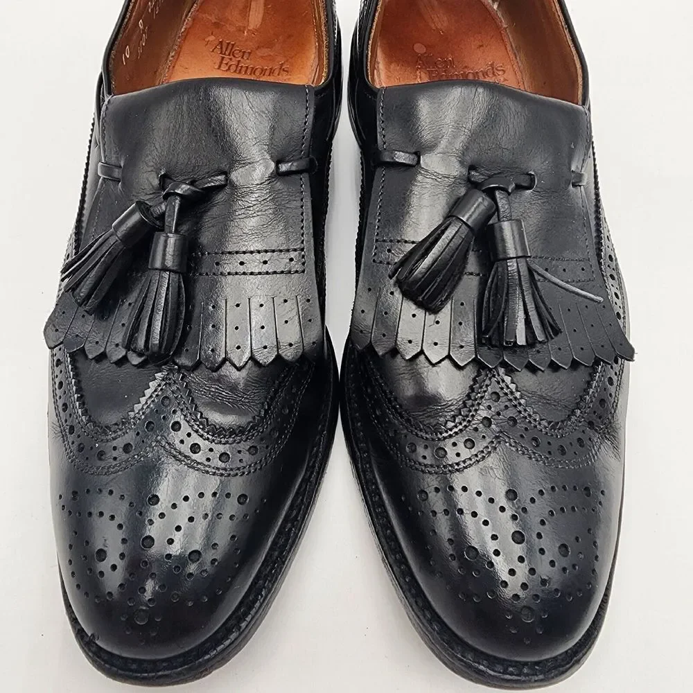 Allen Edmonds 'Arlington' Black Longwing Kiltie Tassel Loafers Size 10A Men Shoe